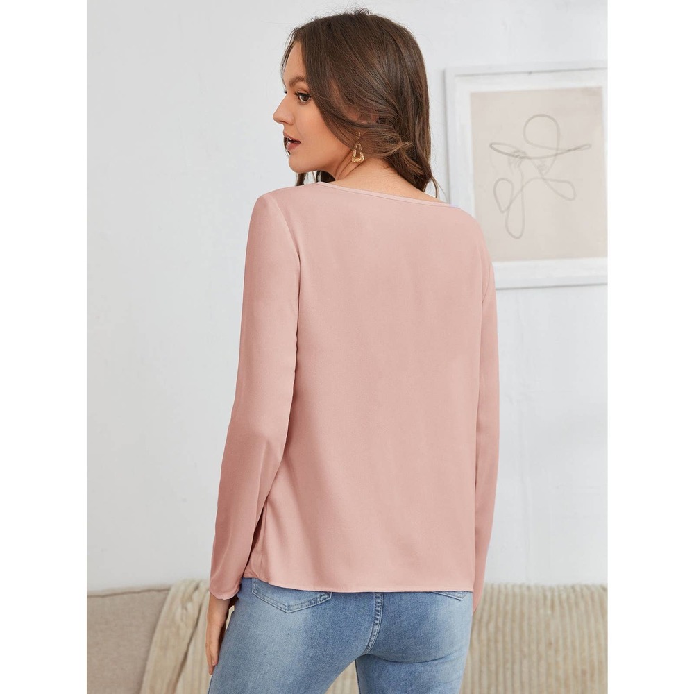 Keyhole Neck long sleeve Blouse black - Picture 5 of 11